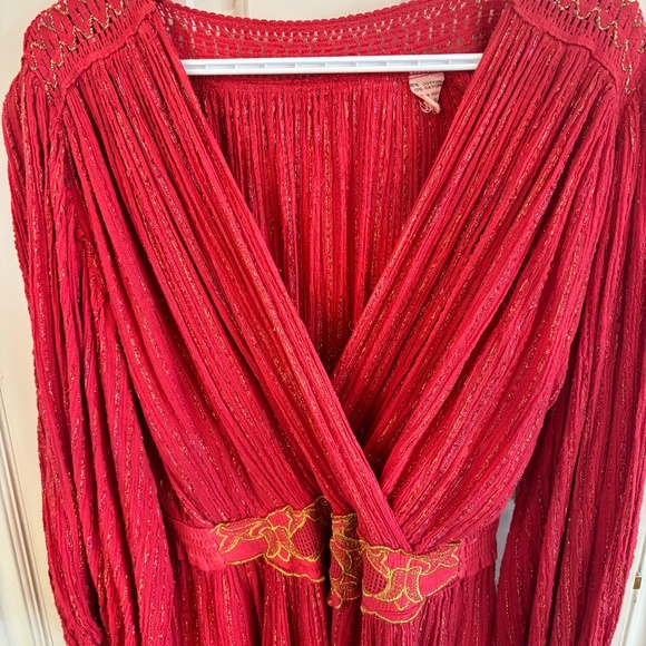 red grecian style wrap style dress with gold flecks vintage Red for sizing - Picture 2 of 7